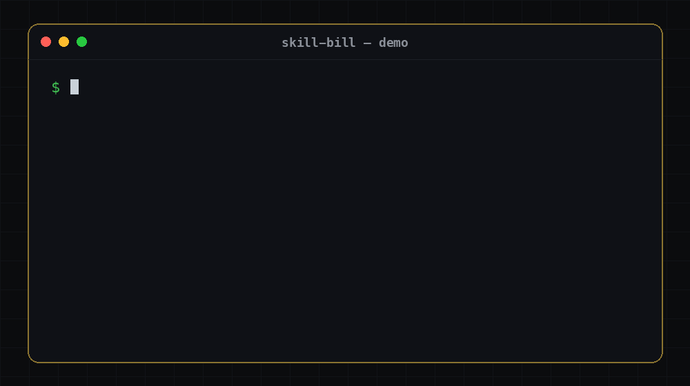Skill Bill demo: a bill-feature run interrupted mid-flight, then resumed from durable workflow state until it finishes